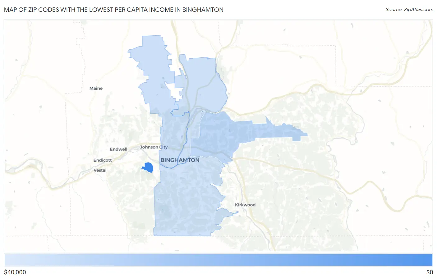 Zip Codes with the Lowest Per Capita Income in Binghamton Map