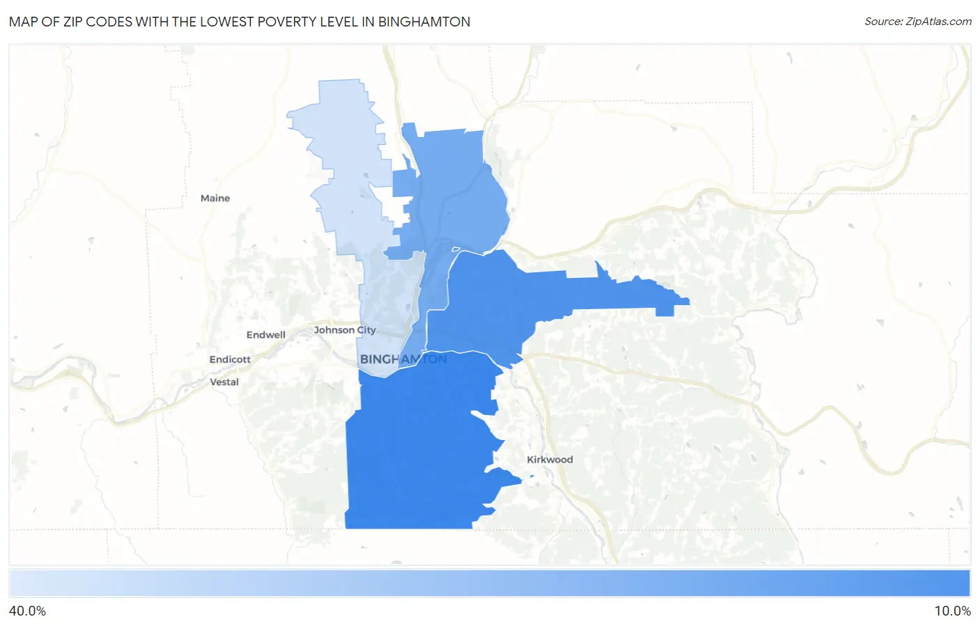 Zip Codes with the Lowest Poverty Level in Binghamton Map