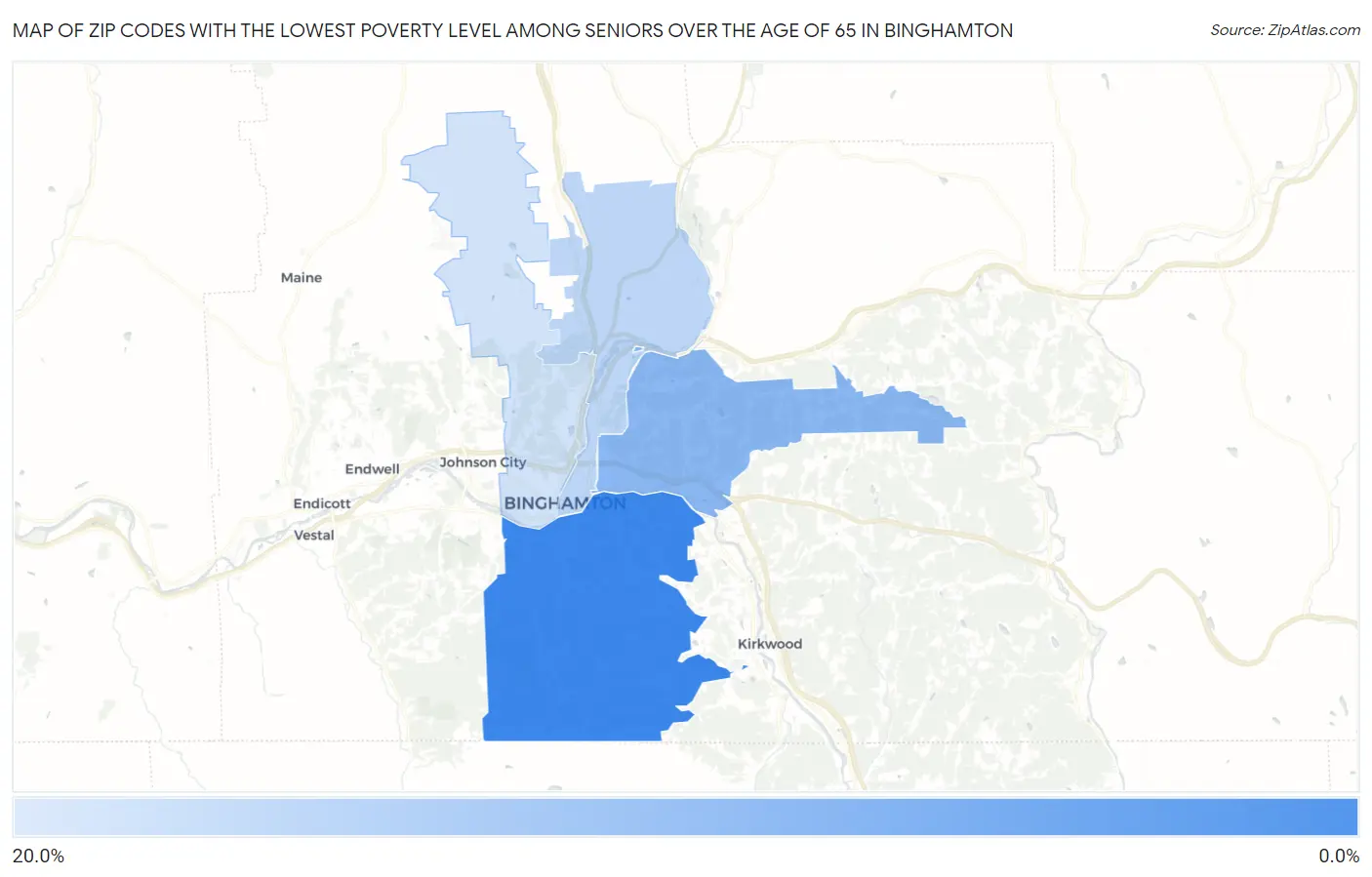Zip Codes with the Lowest Poverty Level Among Seniors Over the Age of 65 in Binghamton Map