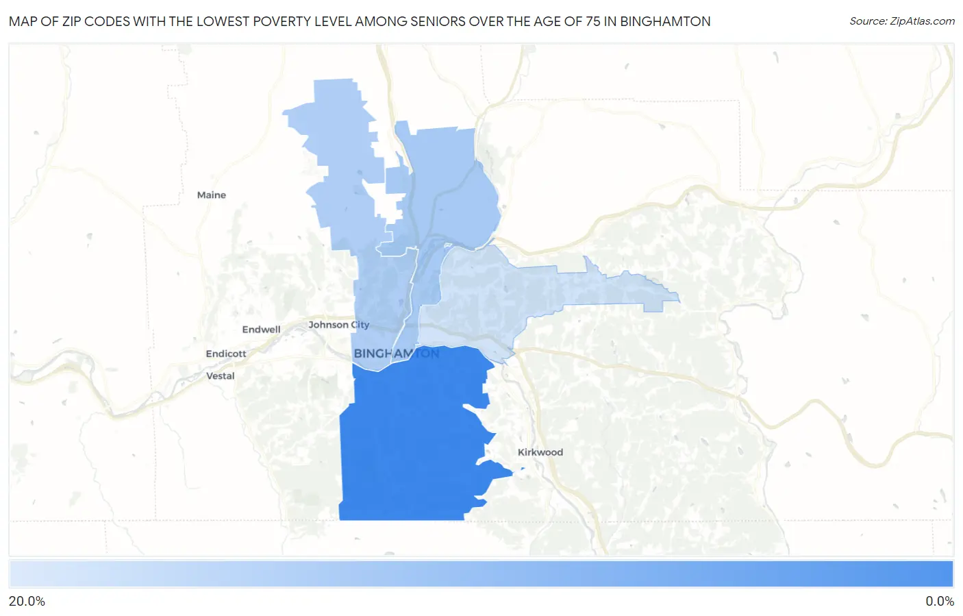 Zip Codes with the Lowest Poverty Level Among Seniors Over the Age of 75 in Binghamton Map