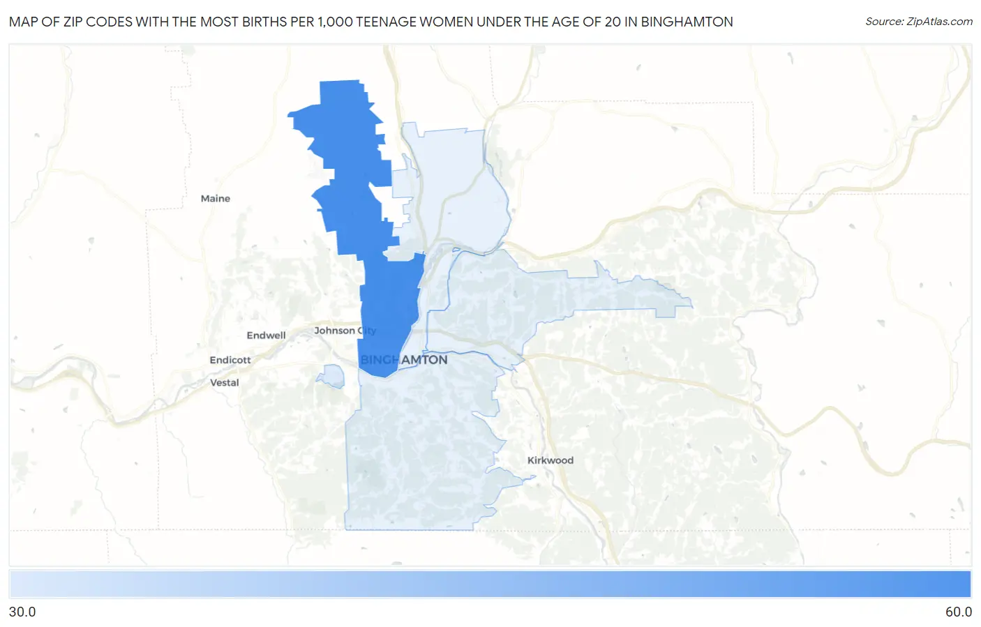 Zip Codes with the Most Births per 1,000 Teenage Women Under the Age of 20 in Binghamton Map