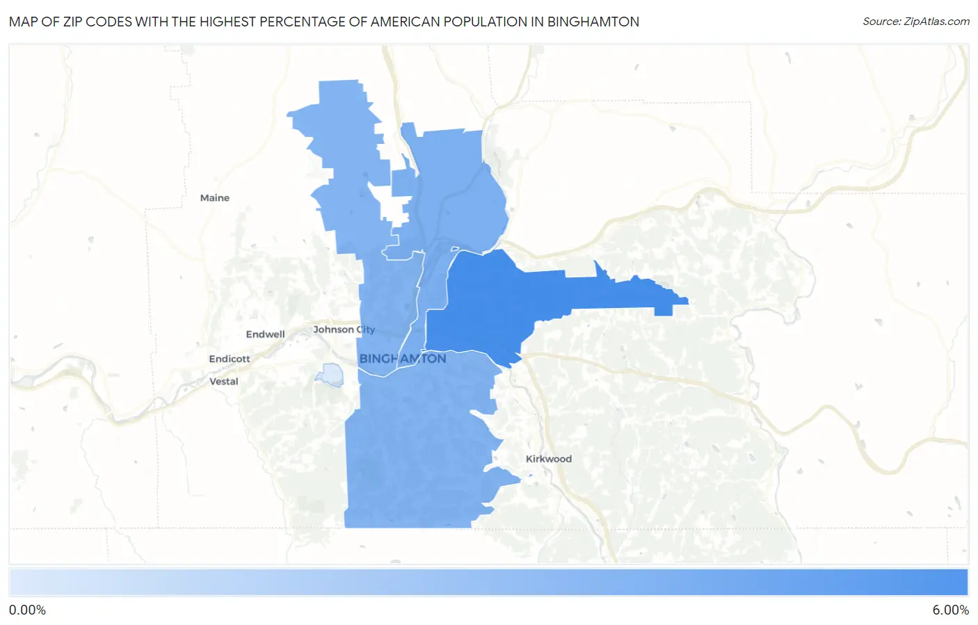 Zip Codes with the Highest Percentage of American Population in Binghamton Map