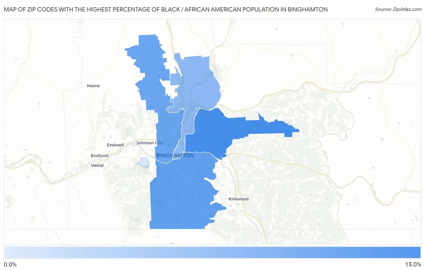 Zip Codes with the Highest Percentage of Black / African American Population in Binghamton Map