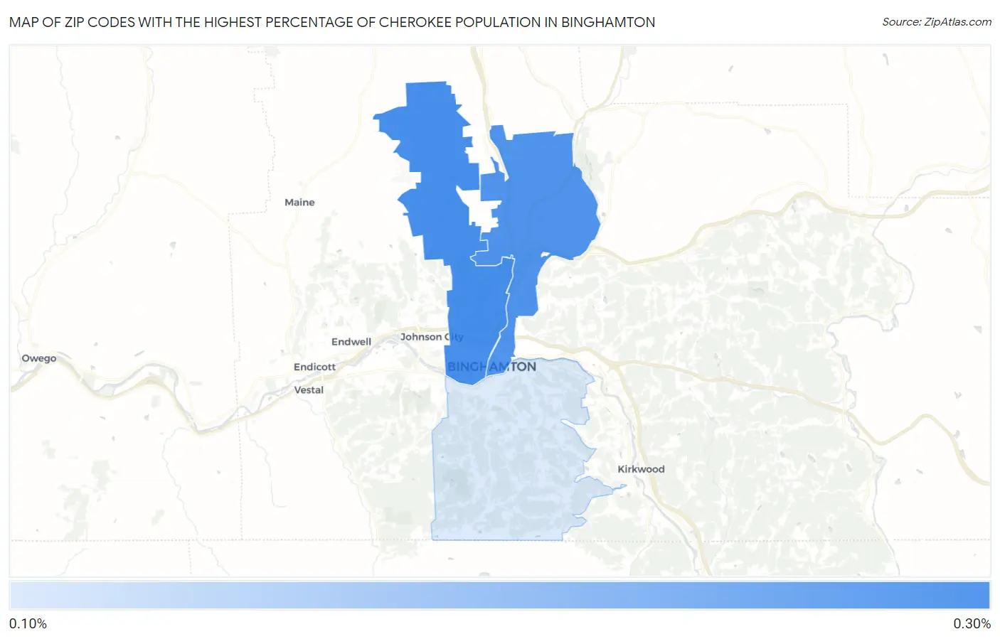 Zip Codes with the Highest Percentage of Cherokee Population in Binghamton Map