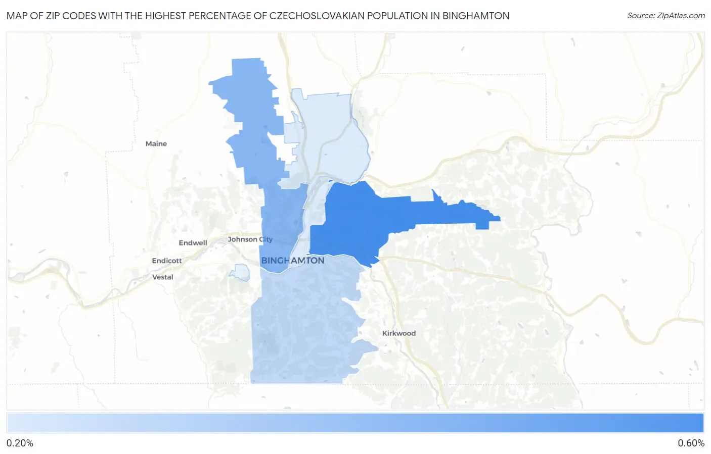 Zip Codes with the Highest Percentage of Czechoslovakian Population in Binghamton Map