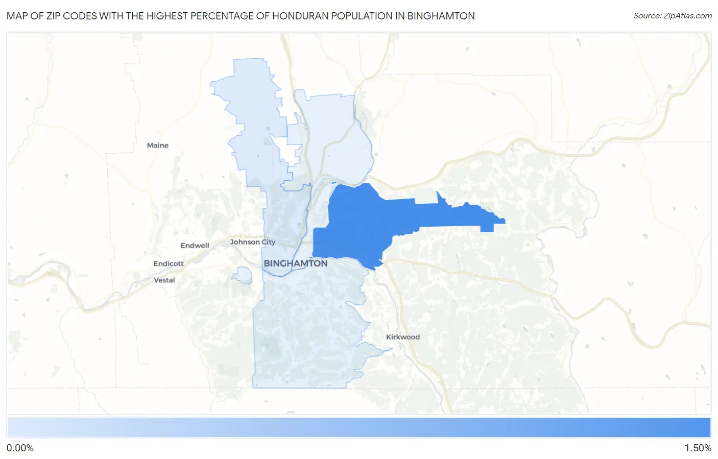 Zip Codes with the Highest Percentage of Honduran Population in Binghamton Map