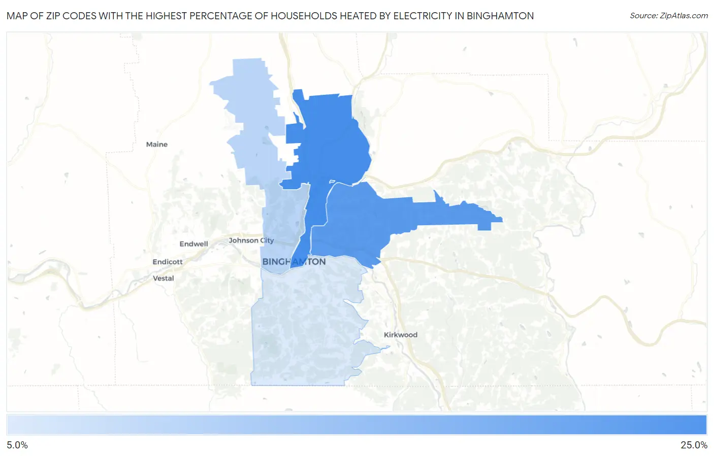 Zip Codes with the Highest Percentage of Households Heated by Electricity in Binghamton Map