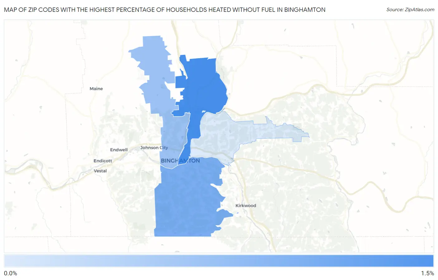 Zip Codes with the Highest Percentage of Households Heated without Fuel in Binghamton Map