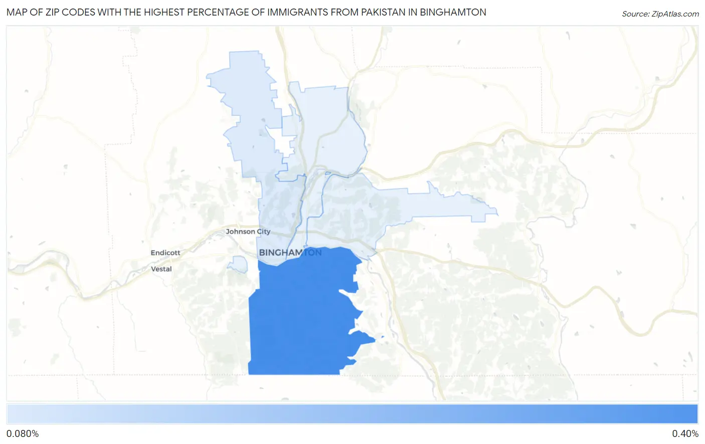 Zip Codes with the Highest Percentage of Immigrants from Pakistan in Binghamton Map