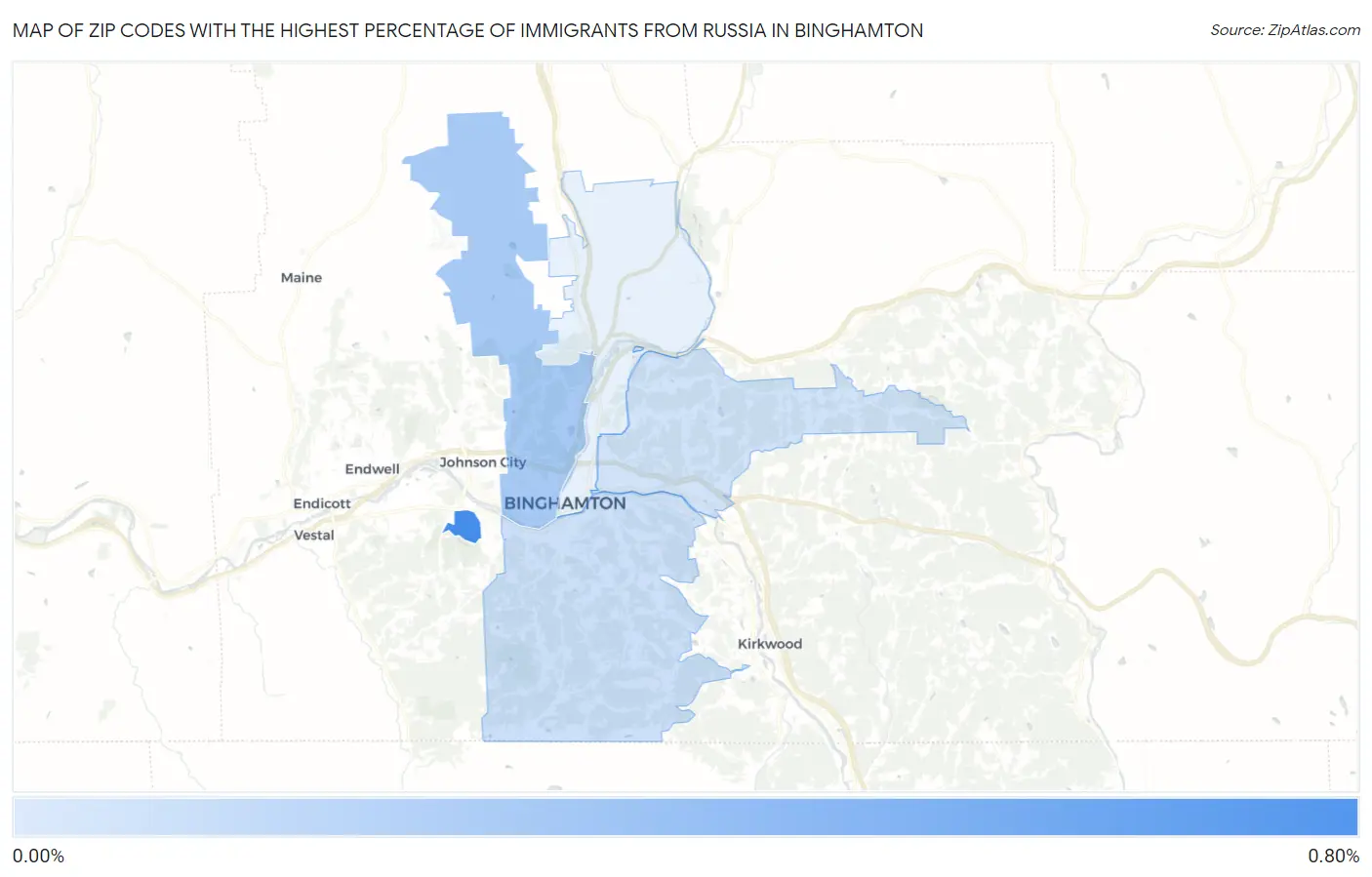 Zip Codes with the Highest Percentage of Immigrants from Russia in Binghamton Map