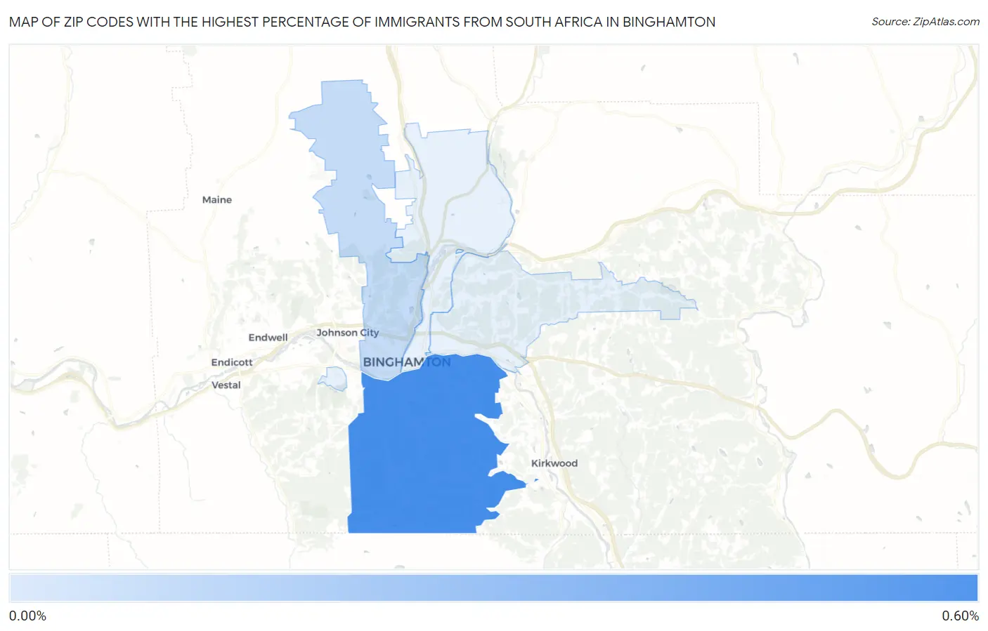 Zip Codes with the Highest Percentage of Immigrants from South Africa in Binghamton Map