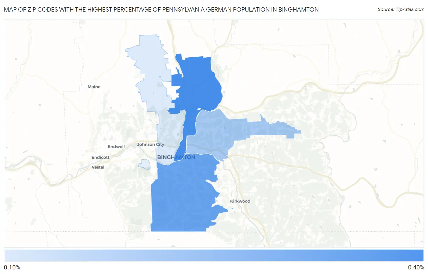 Zip Codes with the Highest Percentage of Pennsylvania German Population in Binghamton Map