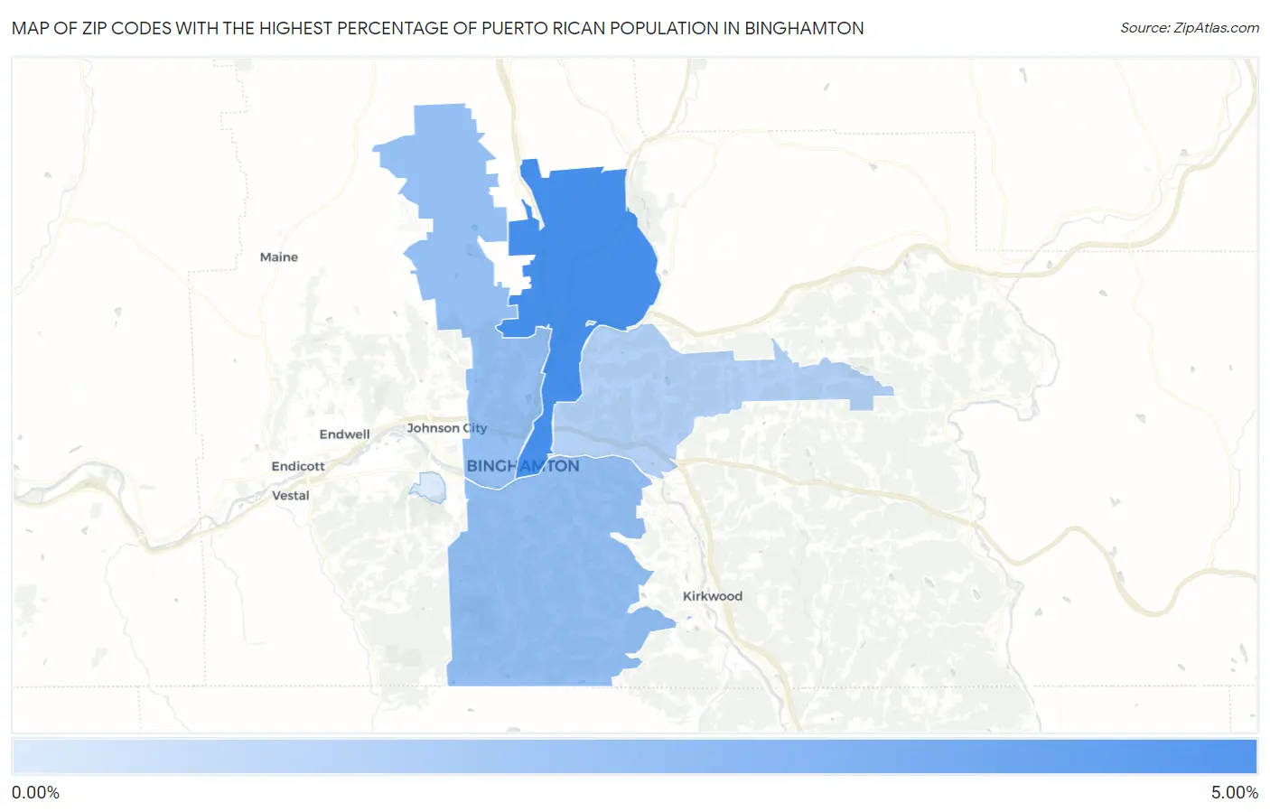 Zip Codes with the Highest Percentage of Puerto Rican Population in Binghamton Map