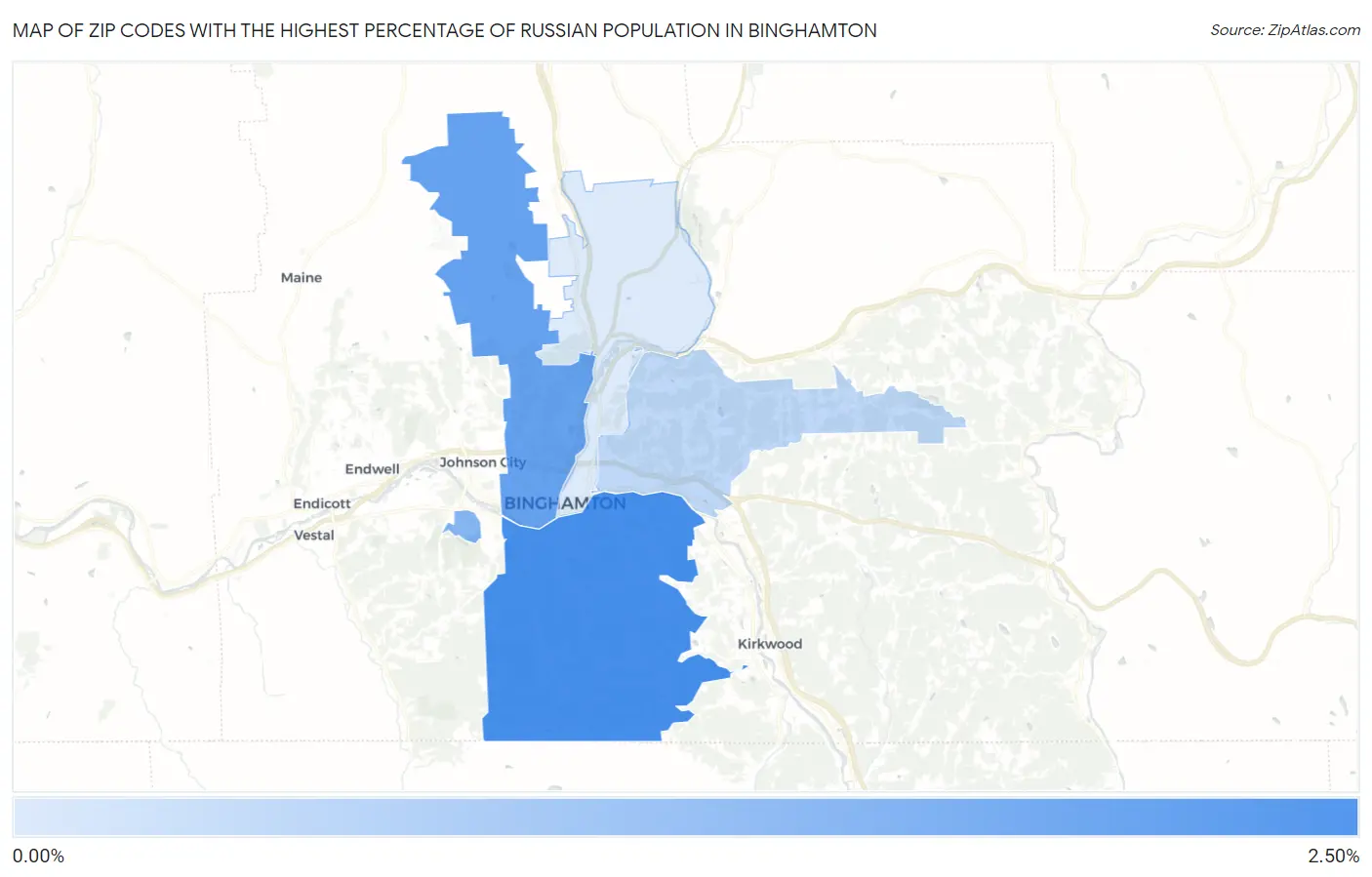 Zip Codes with the Highest Percentage of Russian Population in Binghamton Map