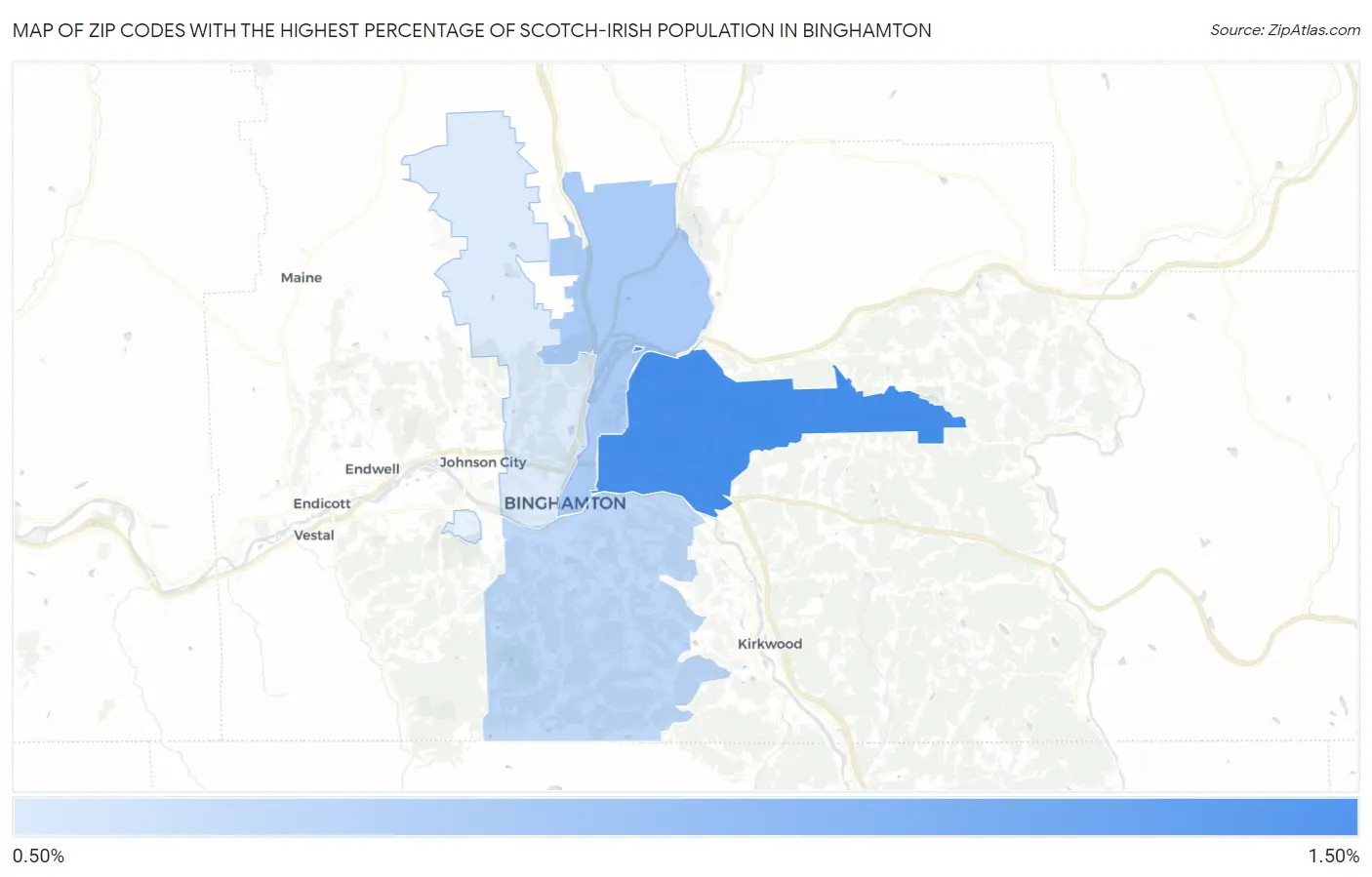 Zip Codes with the Highest Percentage of Scotch-Irish Population in Binghamton Map