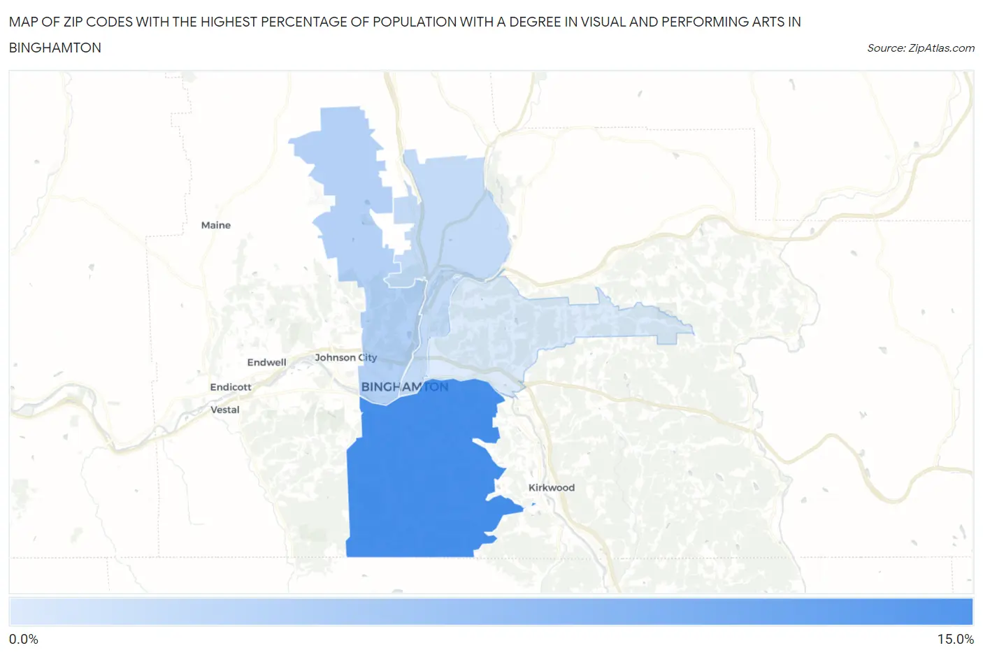 Zip Codes with the Highest Percentage of Population with a Degree in Visual and Performing Arts in Binghamton Map