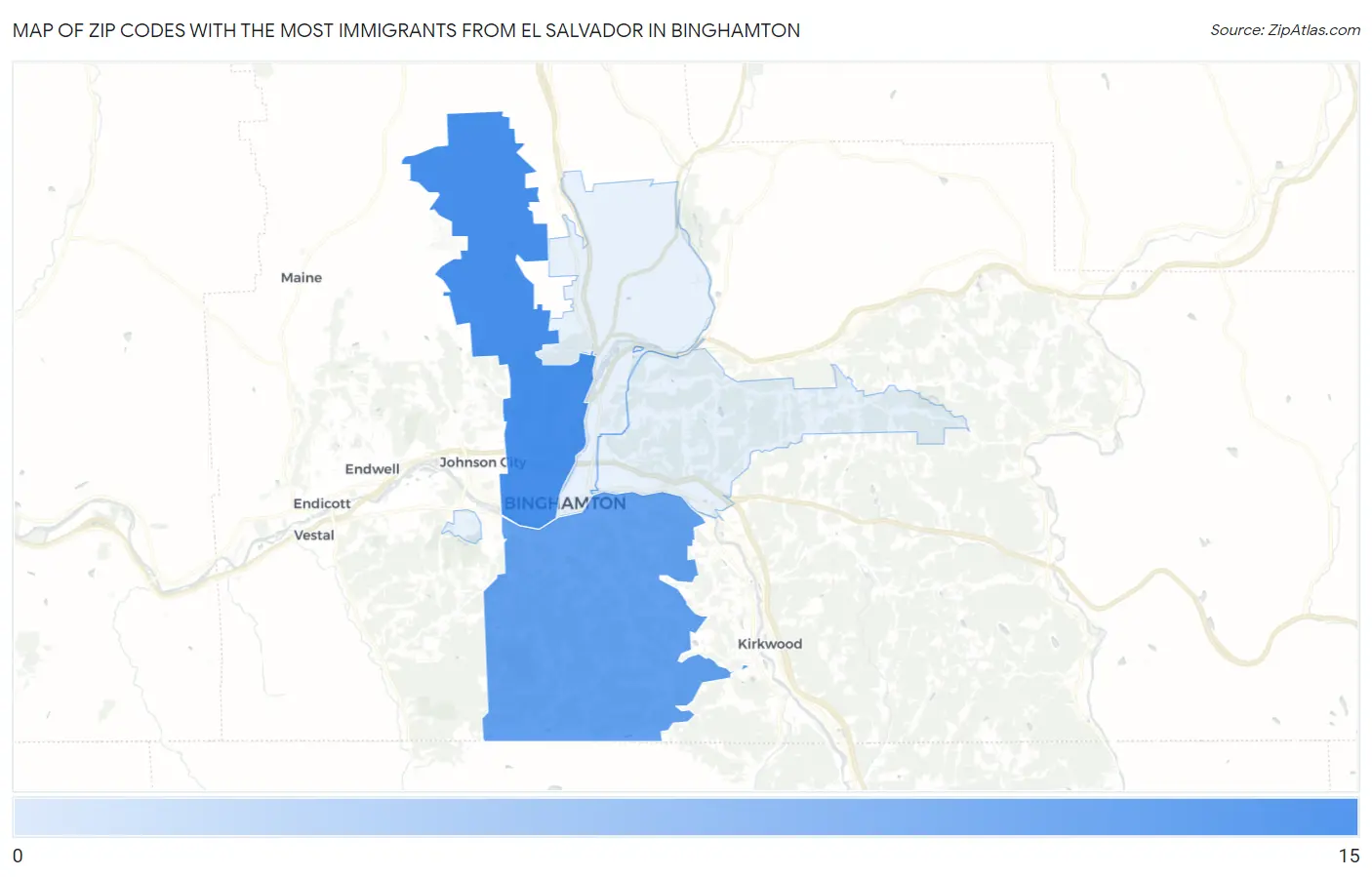 Zip Codes with the Most Immigrants from El Salvador in Binghamton Map