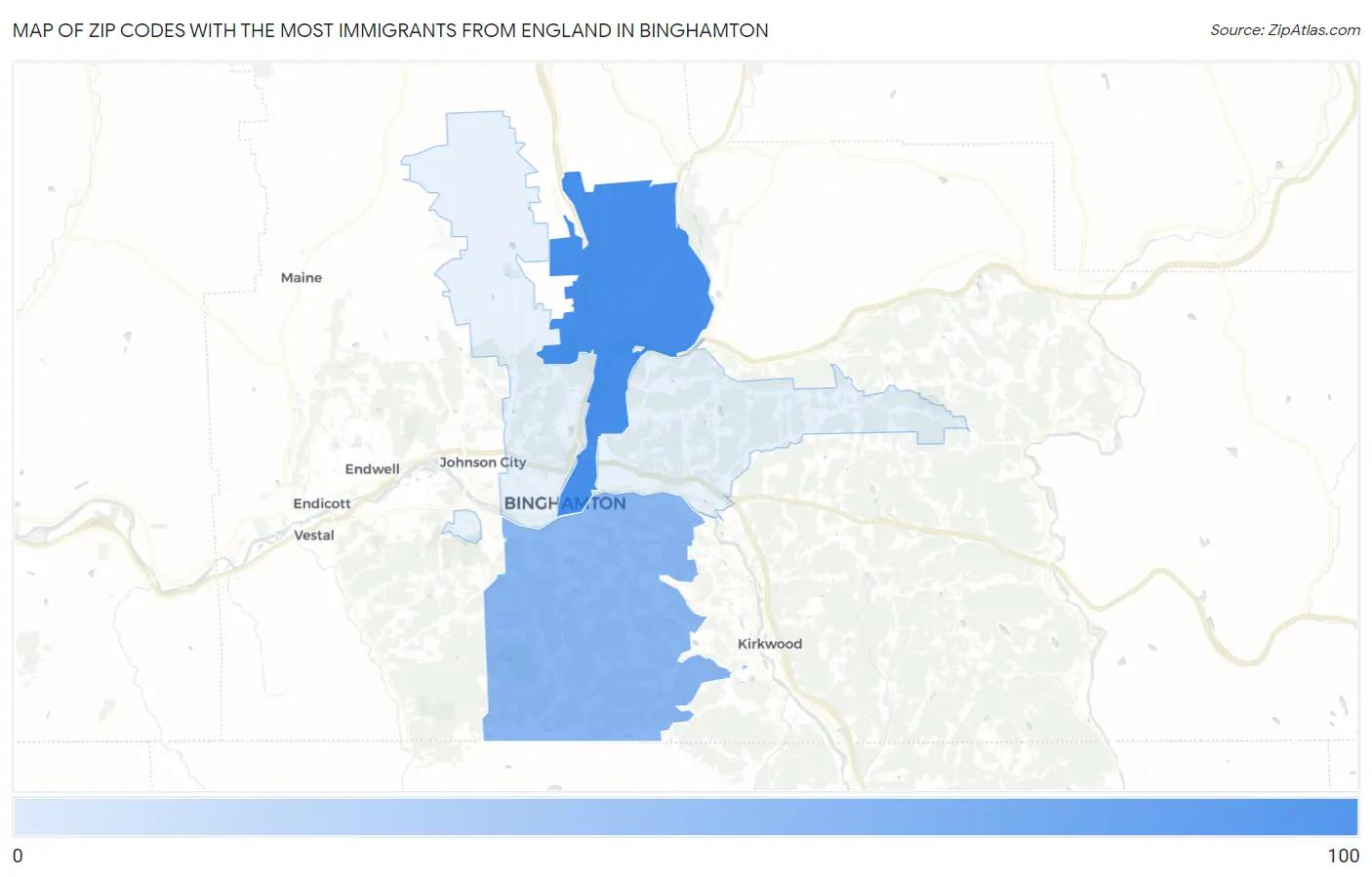 Zip Codes with the Most Immigrants from England in Binghamton Map