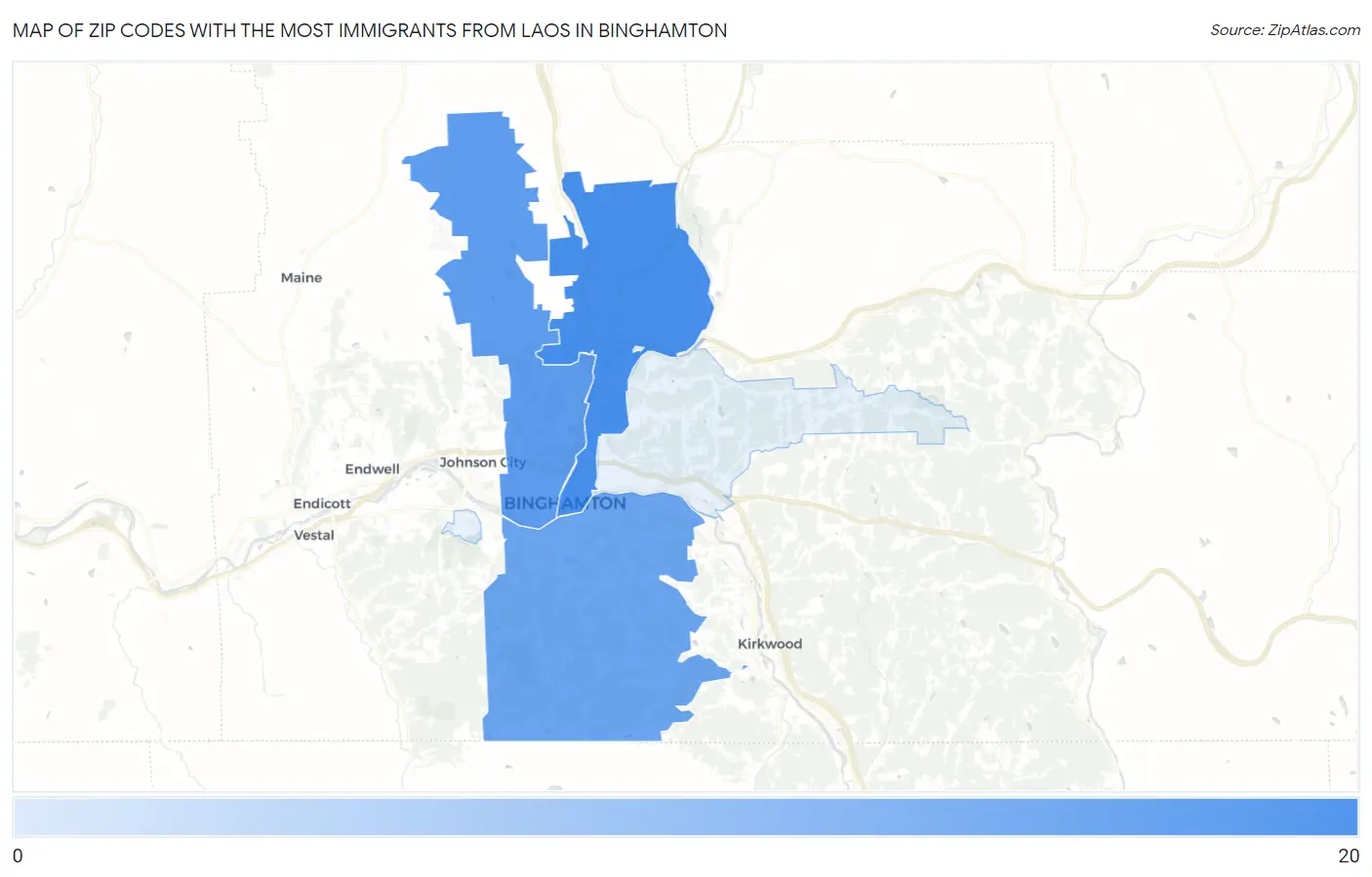 Zip Codes with the Most Immigrants from Laos in Binghamton Map