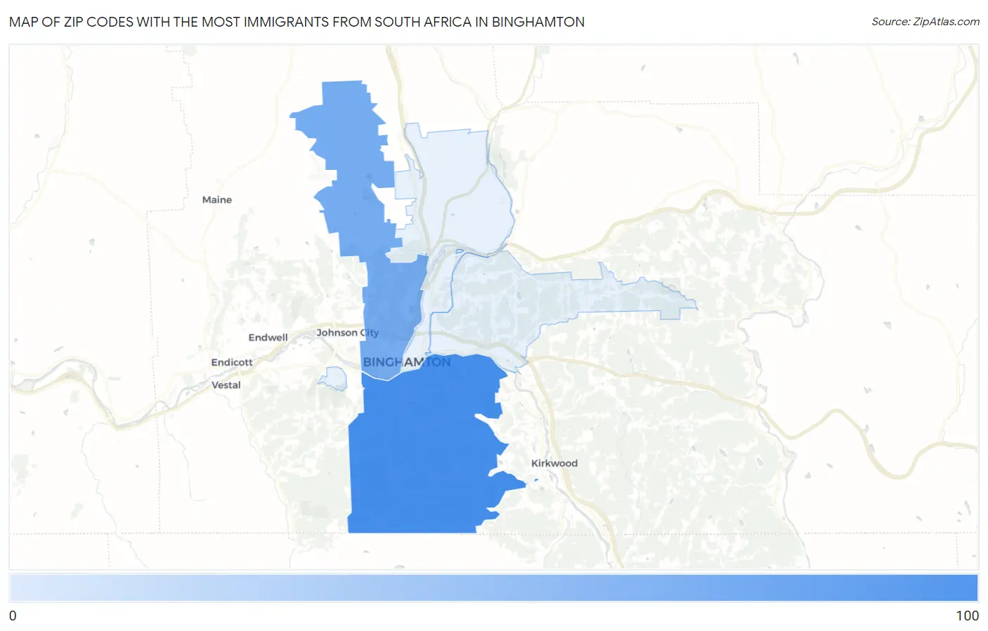 Zip Codes with the Most Immigrants from South Africa in Binghamton Map