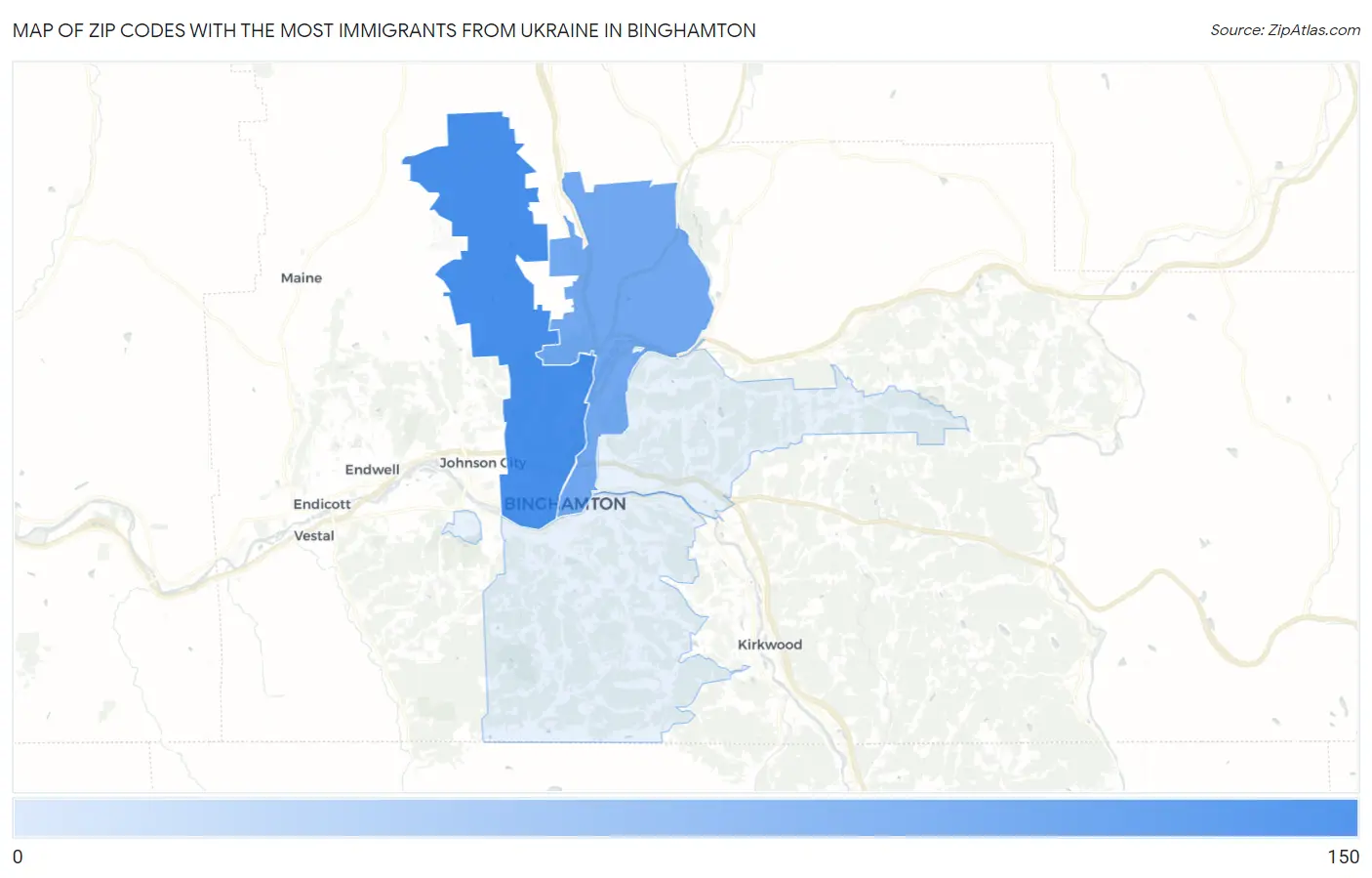Zip Codes with the Most Immigrants from Ukraine in Binghamton Map