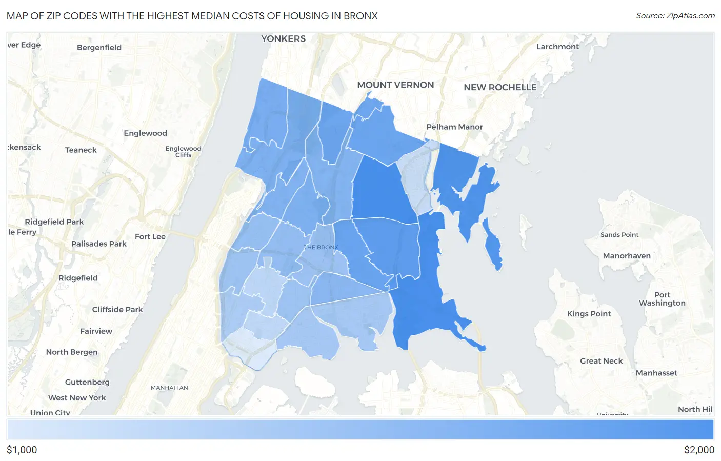 Zip Codes with the Highest Median Costs of Housing in Bronx Map