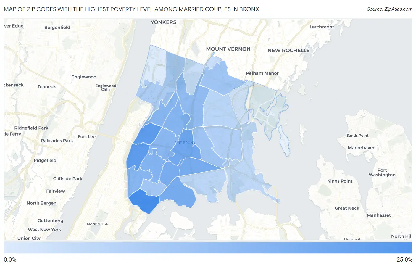 Zip Codes with the Highest Poverty Level Among Married Couples in Bronx Map