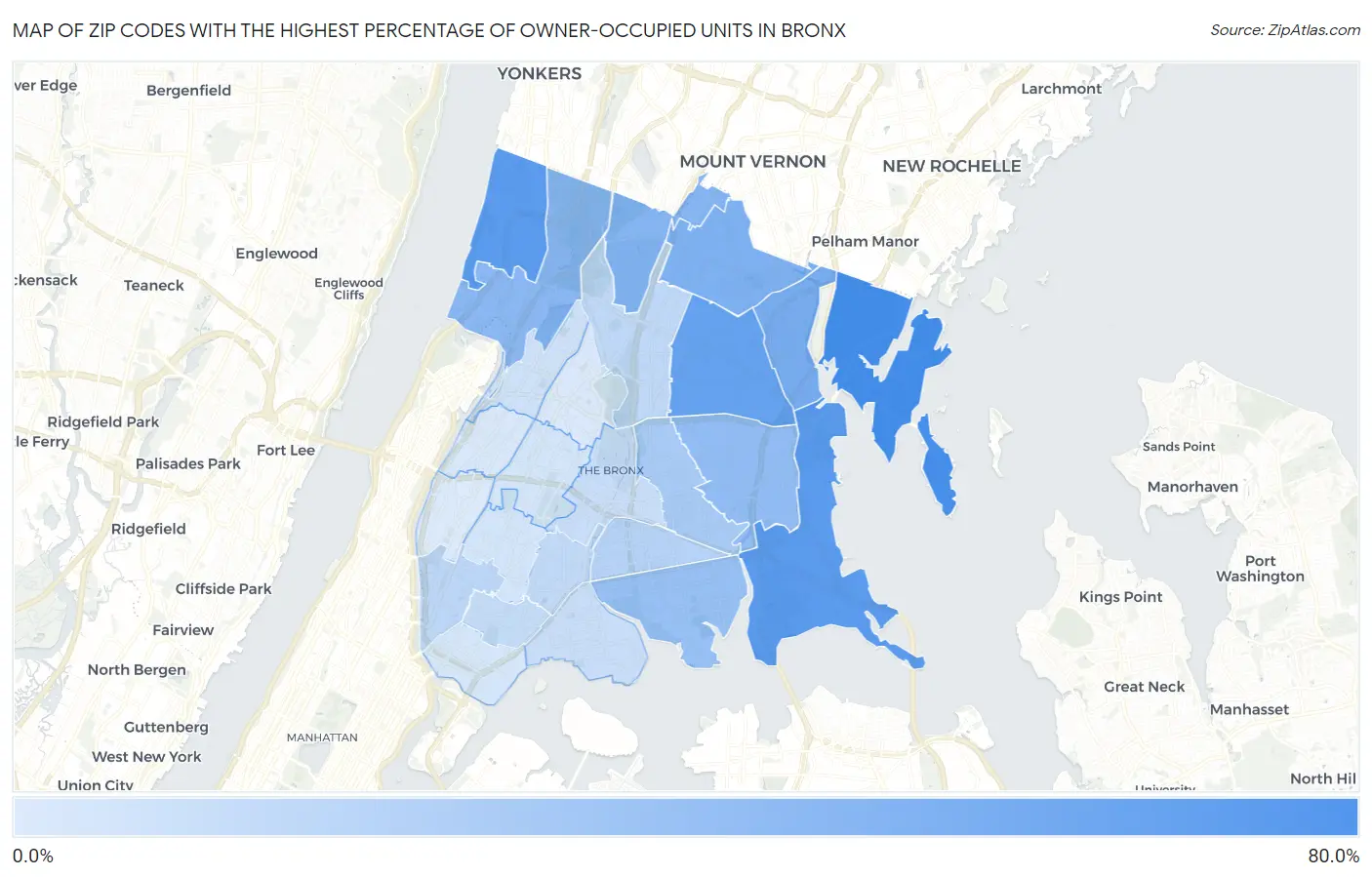 Zip Codes with the Highest Percentage of Owner-Occupied Units in Bronx Map