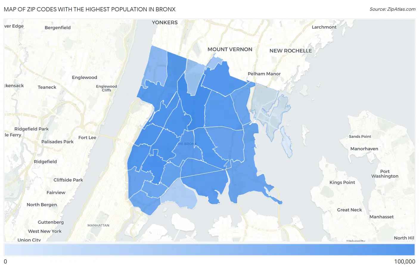 Zip Codes with the Highest Population in Bronx Map