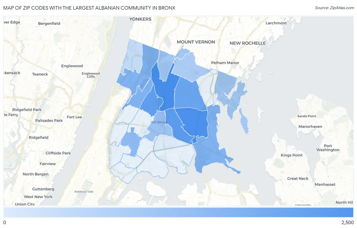 Zip Codes with the Largest Albanian Community in Bronx Map
