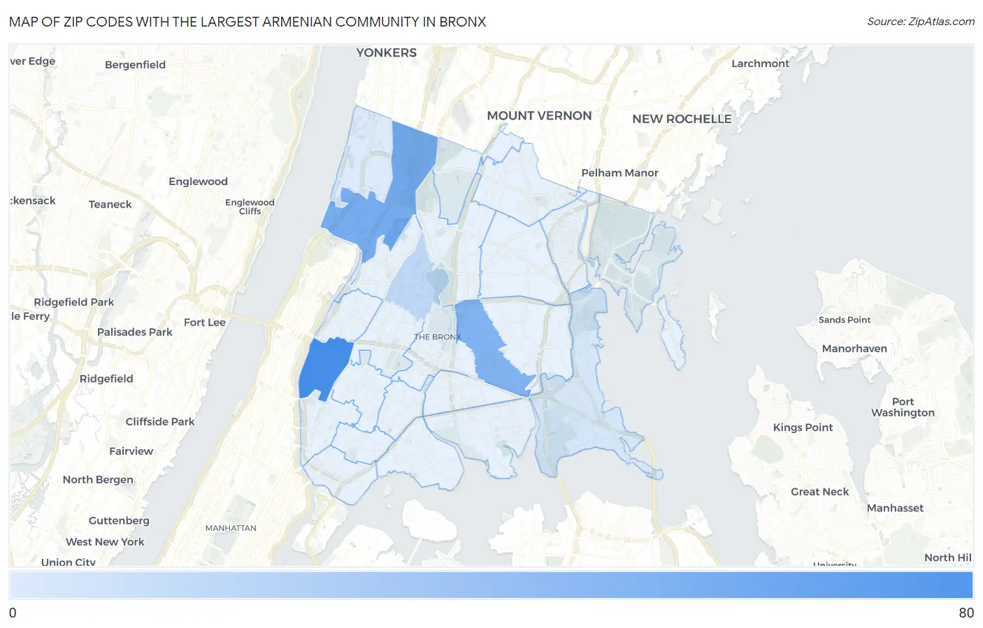 Zip Codes with the Largest Armenian Community in Bronx Map