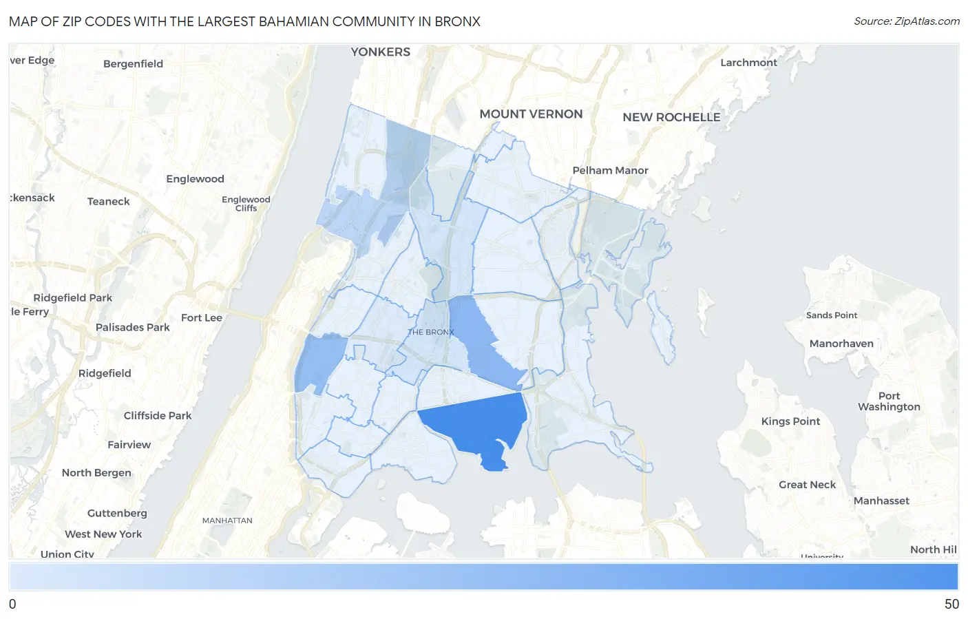 Zip Codes with the Largest Bahamian Community in Bronx Map