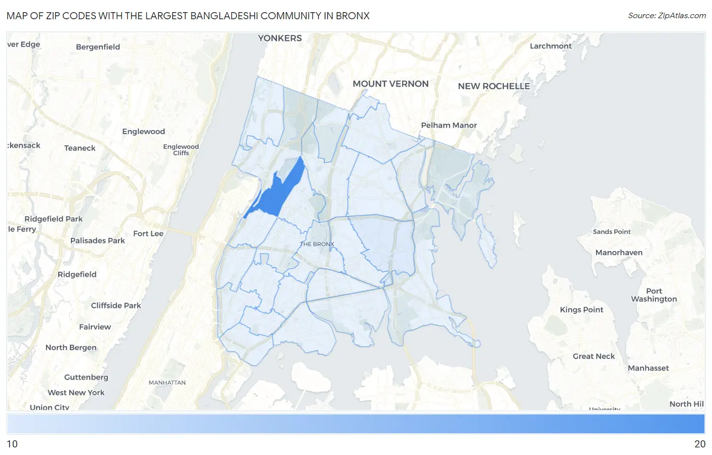 Zip Codes with the Largest Bangladeshi Community in Bronx Map