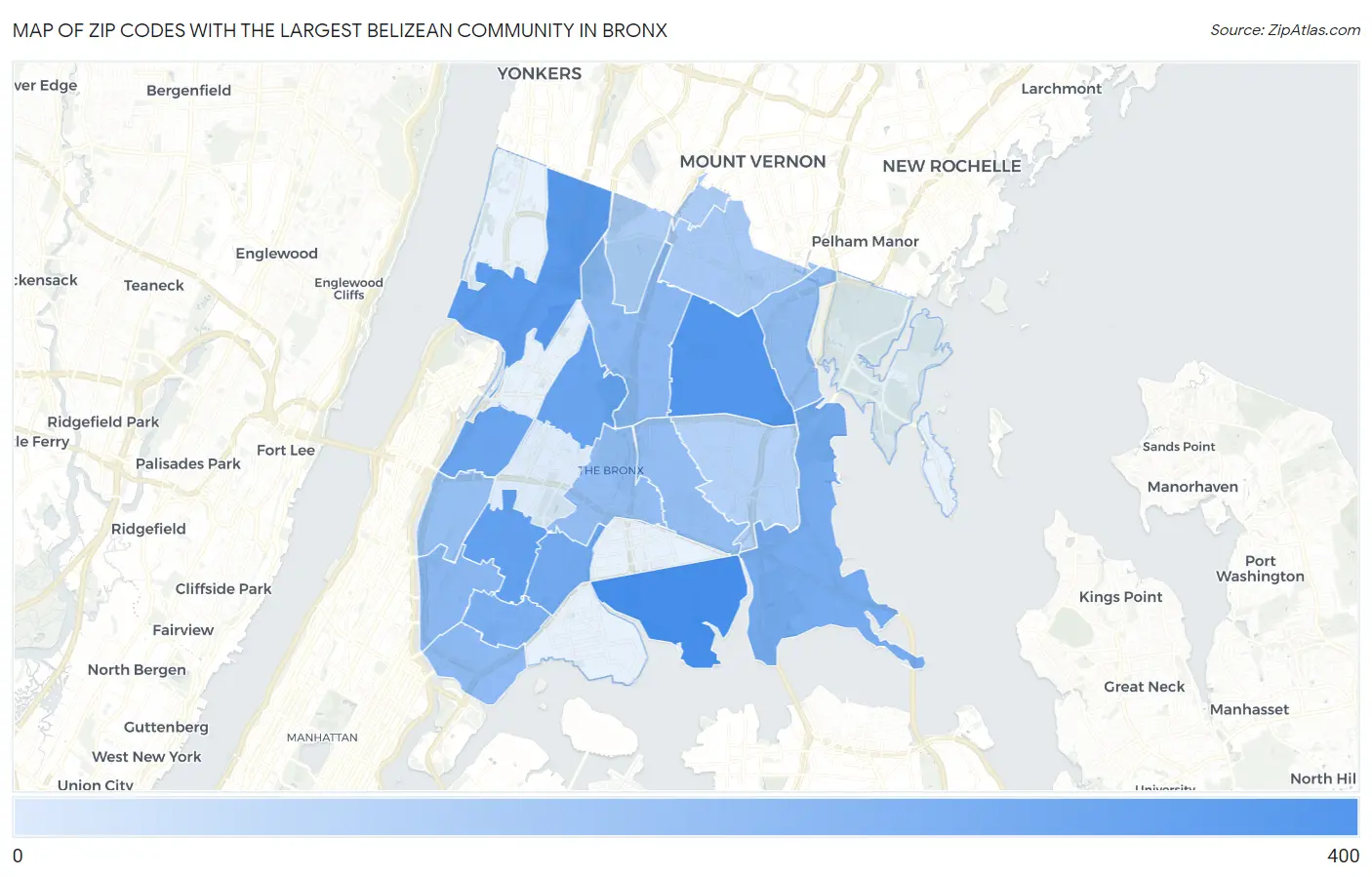 Zip Codes with the Largest Belizean Community in Bronx Map