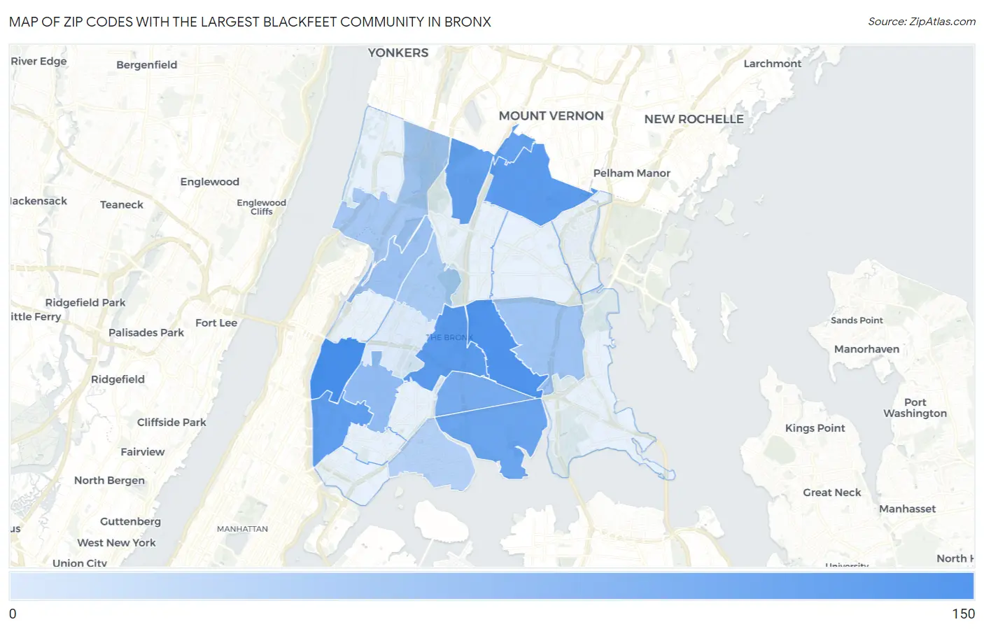 Zip Codes with the Largest Blackfeet Community in Bronx Map
