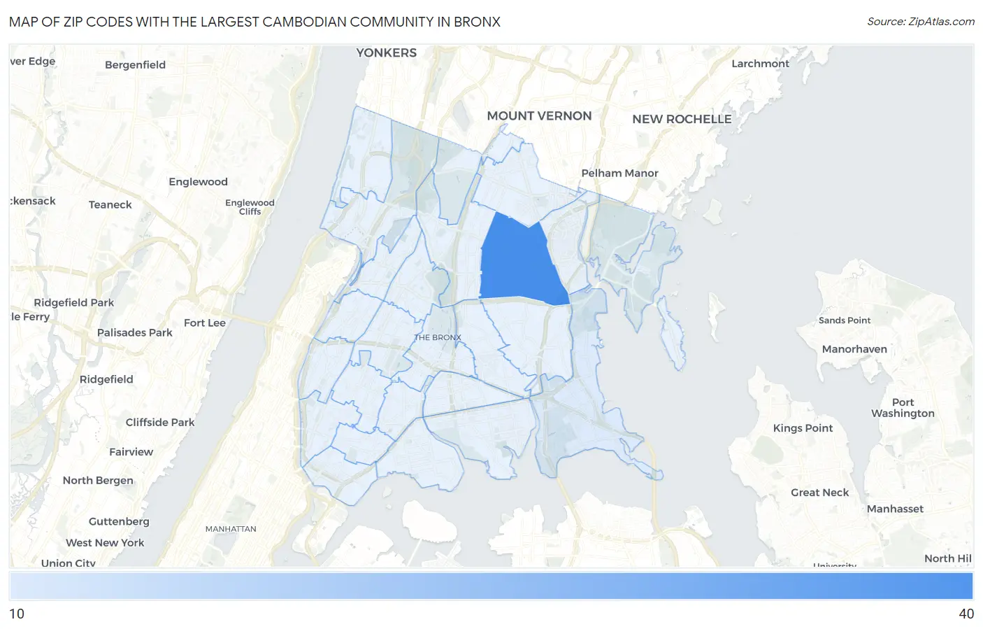 Zip Codes with the Largest Cambodian Community in Bronx Map