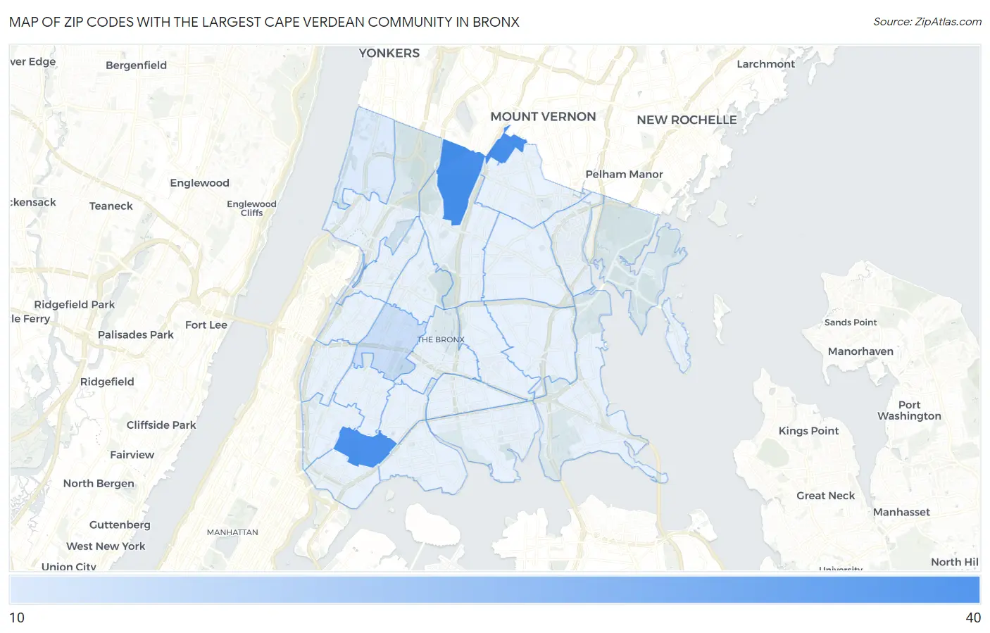 Zip Codes with the Largest Cape Verdean Community in Bronx Map