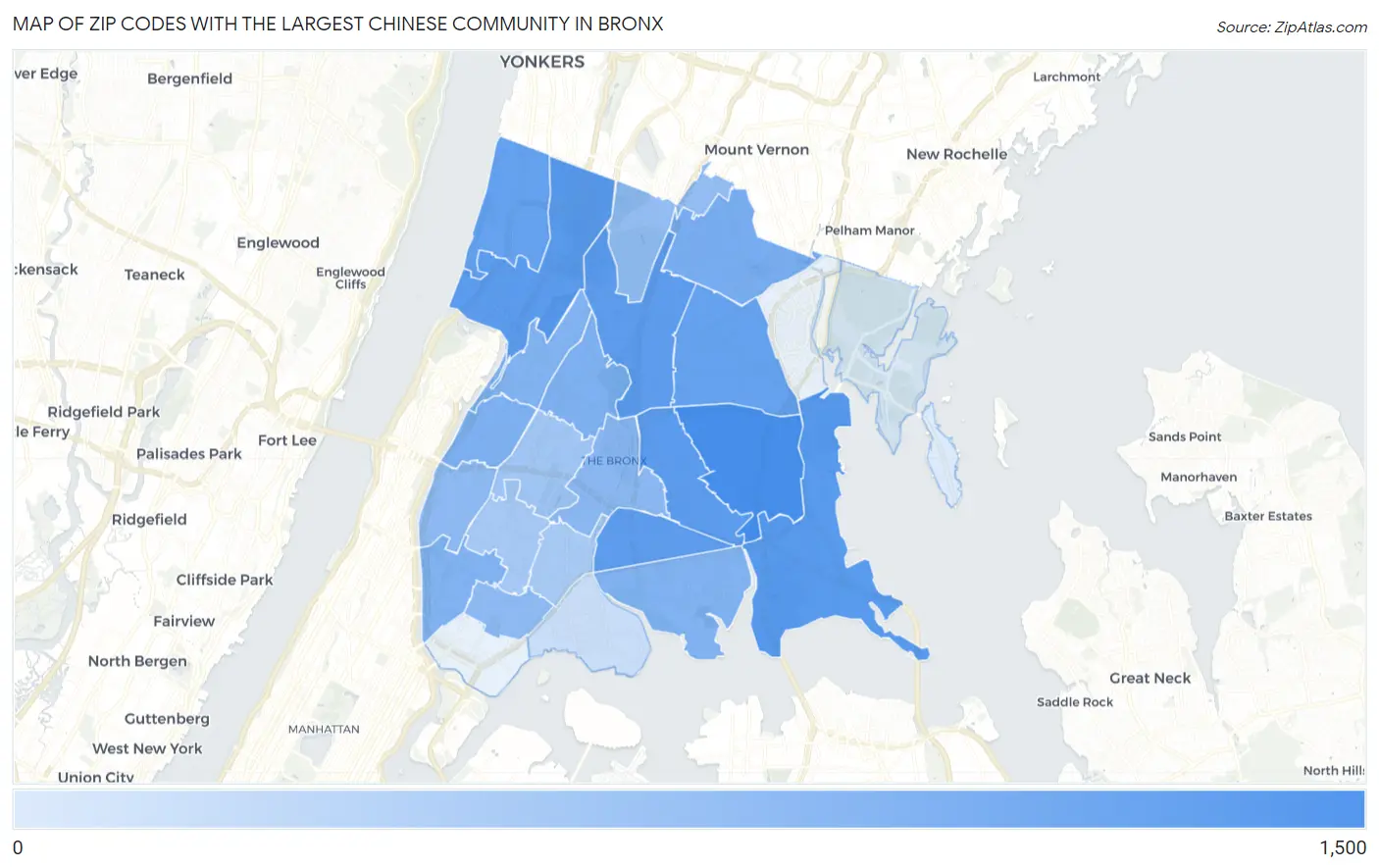 Zip Codes with the Largest Chinese Community in Bronx Map