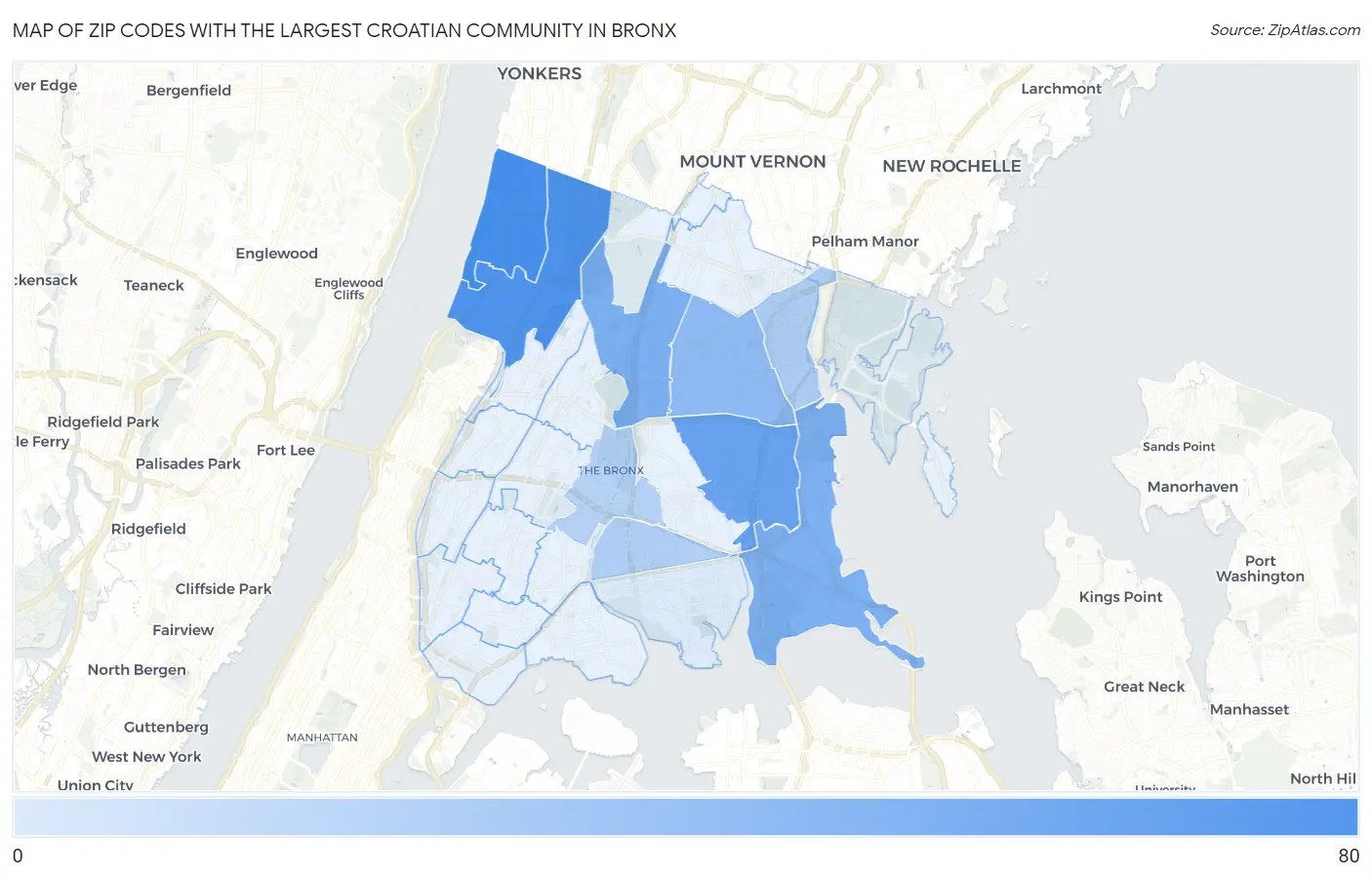 Zip Codes with the Largest Croatian Community in Bronx Map