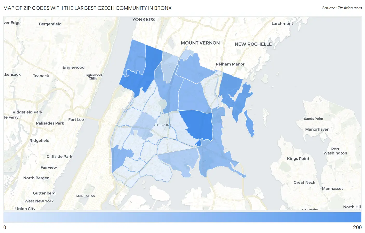 Zip Codes with the Largest Czech Community in Bronx Map