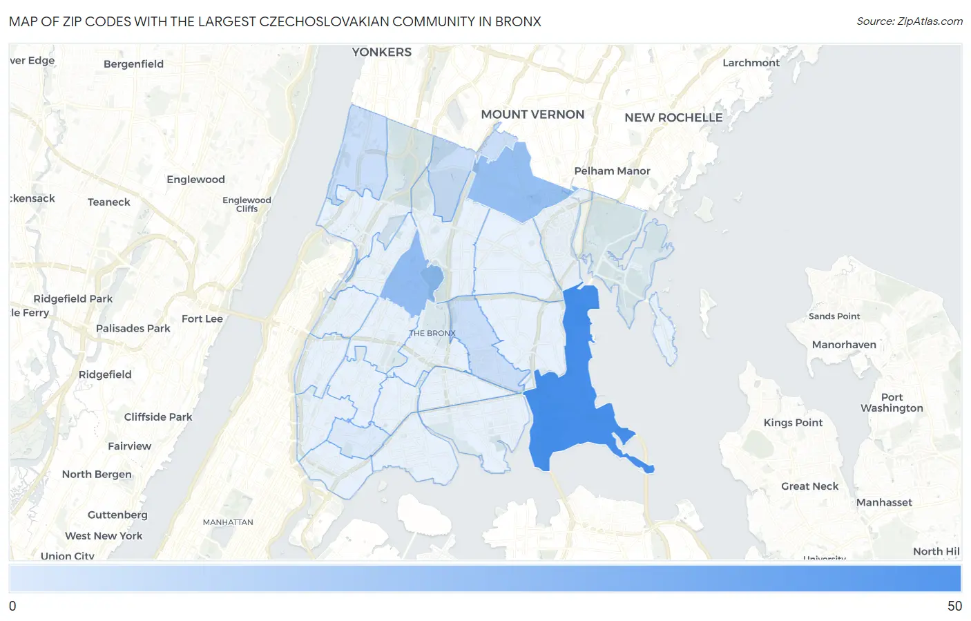 Zip Codes with the Largest Czechoslovakian Community in Bronx Map