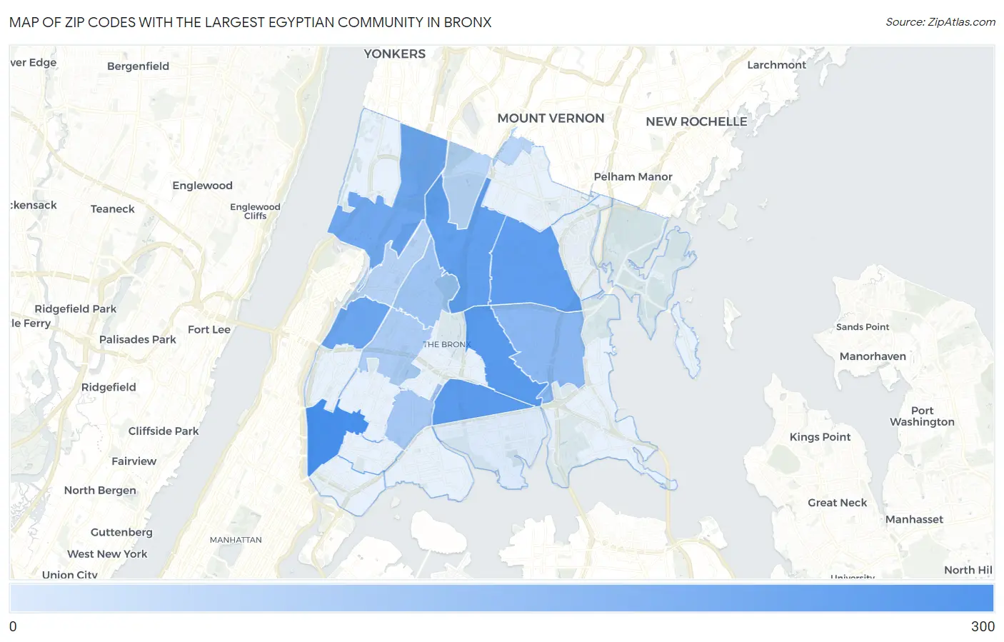 Zip Codes with the Largest Egyptian Community in Bronx Map