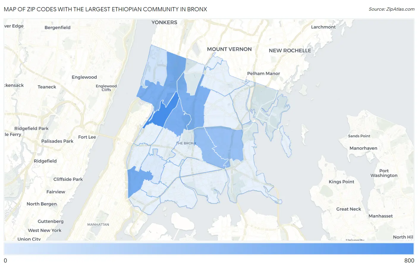 Zip Codes with the Largest Ethiopian Community in Bronx Map