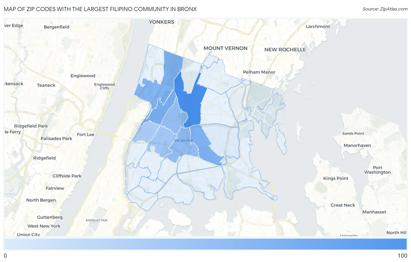 Zip Codes with the Largest Filipino Community in Bronx Map