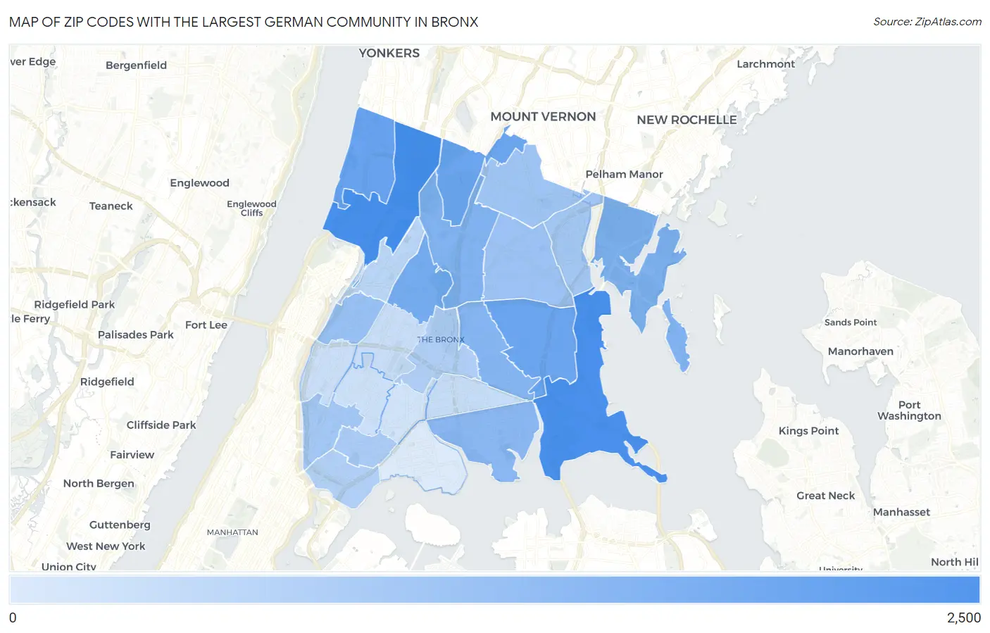 Zip Codes with the Largest German Community in Bronx Map