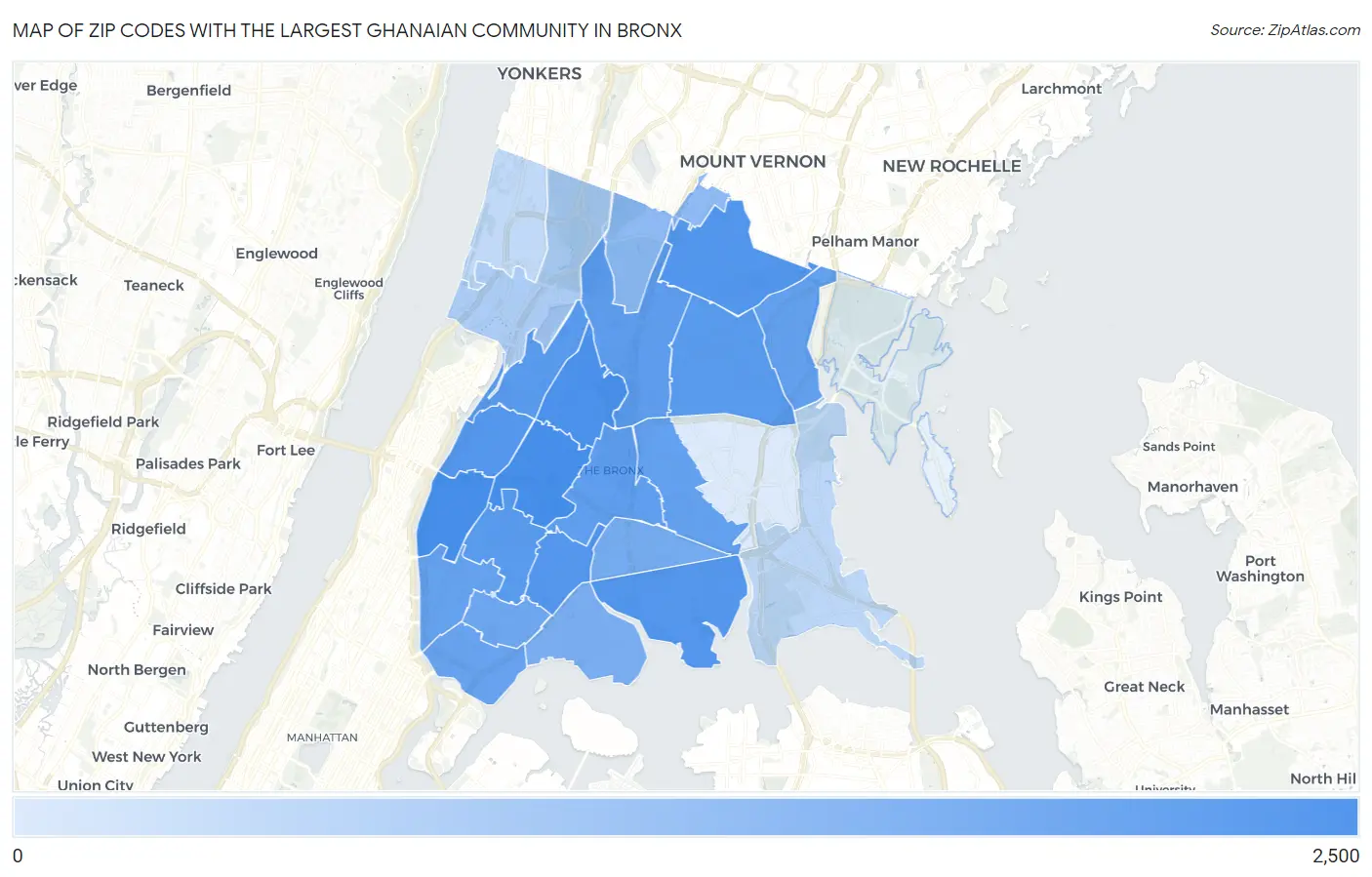 Zip Codes with the Largest Ghanaian Community in Bronx Map
