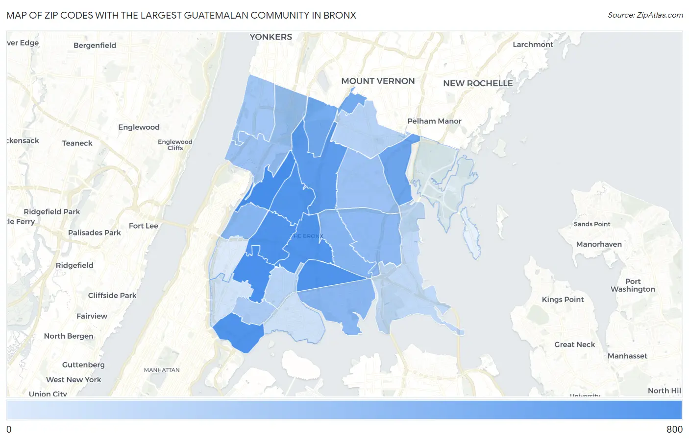 Zip Codes with the Largest Guatemalan Community in Bronx Map