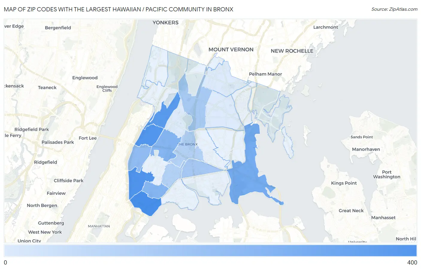 Zip Codes with the Largest Hawaiian / Pacific Community in Bronx Map