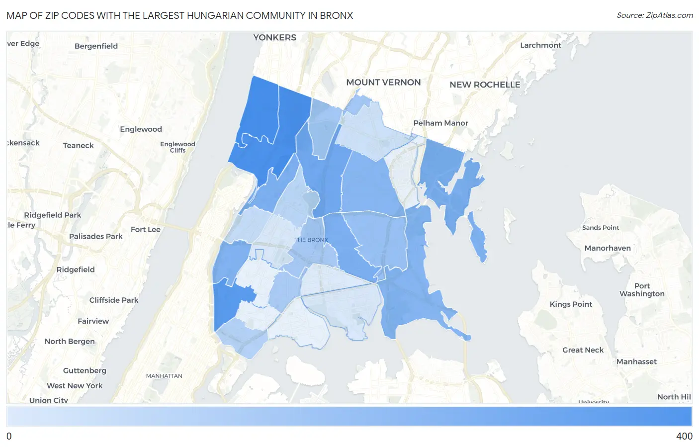 Zip Codes with the Largest Hungarian Community in Bronx Map