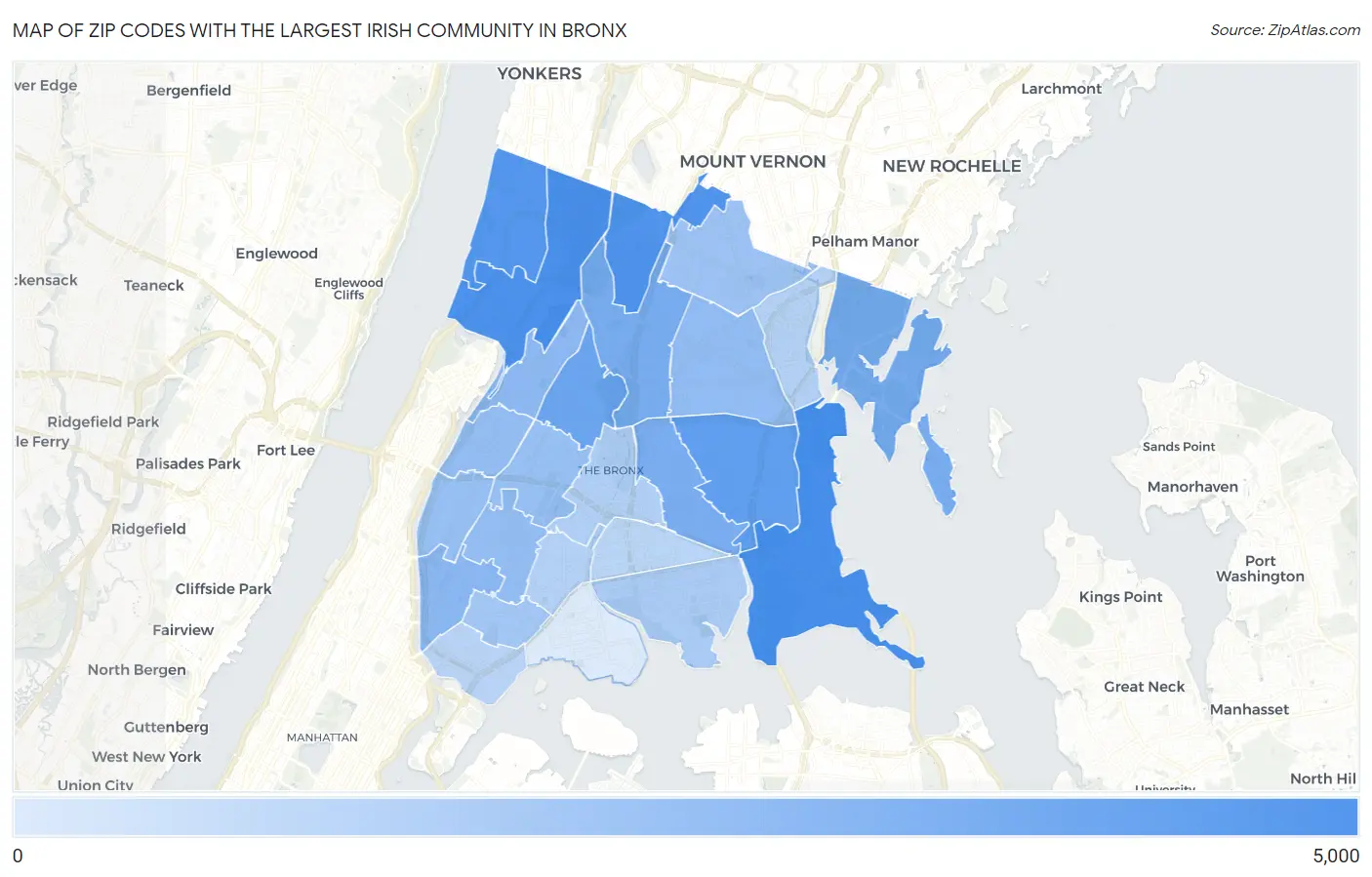 Zip Codes with the Largest Irish Community in Bronx Map